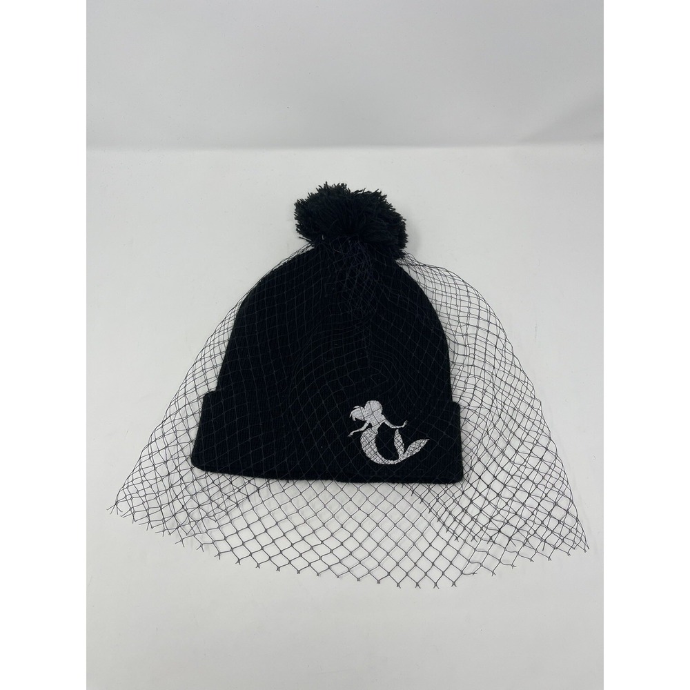 Disney Official The Little Mermaid Beanie with Mesh & Pom-Pom Black‎